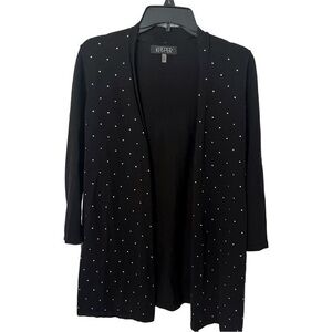 NEW Kasper Black Sequin 3/4 Sleeve Open Front Cardigan Top Size PMedium